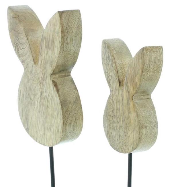 2x Osterdeko "Hase" aus Mango Holz, 25 + 29 cm hoch, moderne Dekofigur, Osterhase, Silhouette, Skulptur