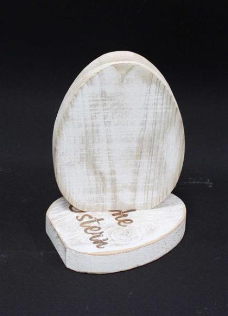 Preview: 2x Deko-Ei "Frohe Ostern" aus Holz, weiß gekalkt, Dekofigur Osterei, 14 + 16 cm hoch, Osterdeko, Holzdeko
