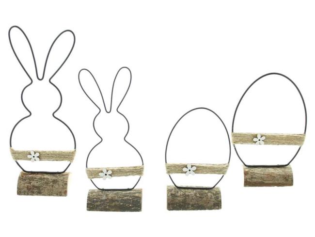 Preview: 4x Osterdeko "Modern" aus Metall, Holz & Jute, Dekofiguren Osterhase & Osterei, 13 - 22 cm hoch
