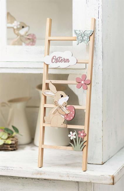 Dekoleiter "Ostern" aus Holz & MDF, 45 cm hoch, Osterdeko, Holzleiter mit Osterhase, Deko Leiter