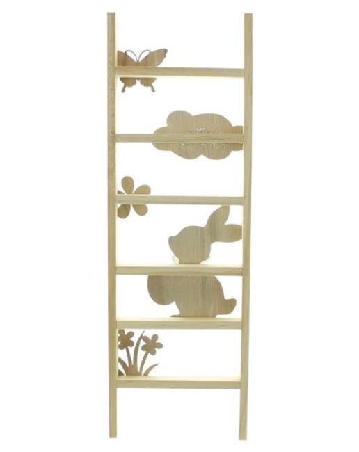 Preview: Dekoleiter "Ostern" aus Holz & MDF, 45 cm hoch, Osterdeko, Holzleiter mit Osterhase, Deko Leiter