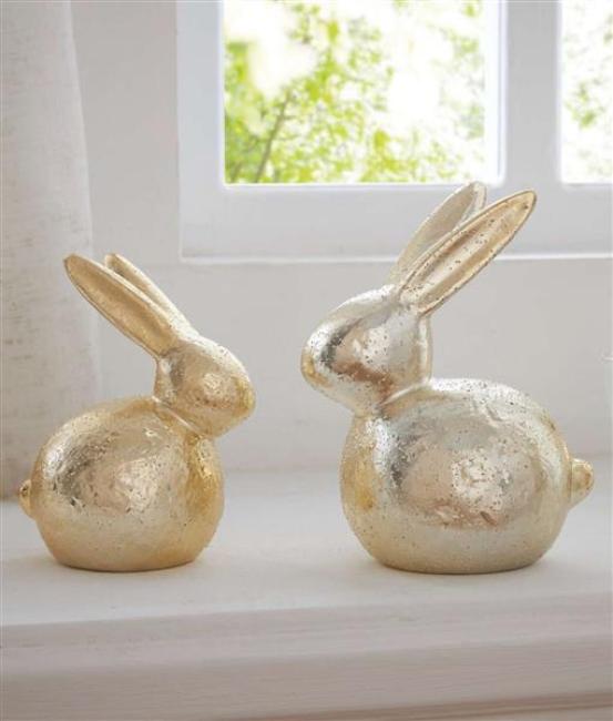 Preview: 2x Dekofigur "Gold-Hase" aus Porzellan gold, 12 + 15 cm hoch, Osterhase, Osterdeko, Osterfigur