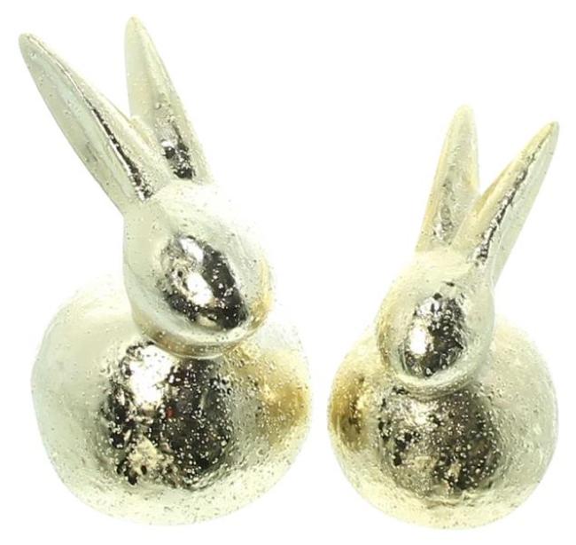 Preview: 2x Dekofigur "Gold-Hase" aus Porzellan gold, 12 + 15 cm hoch, Osterhase, Osterdeko, Osterfigur