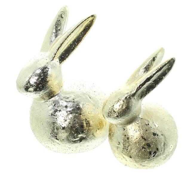 Preview: 2x Dekofigur "Gold-Hase" aus Porzellan gold, 12 + 15 cm hoch, Osterhase, Osterdeko, Osterfigur