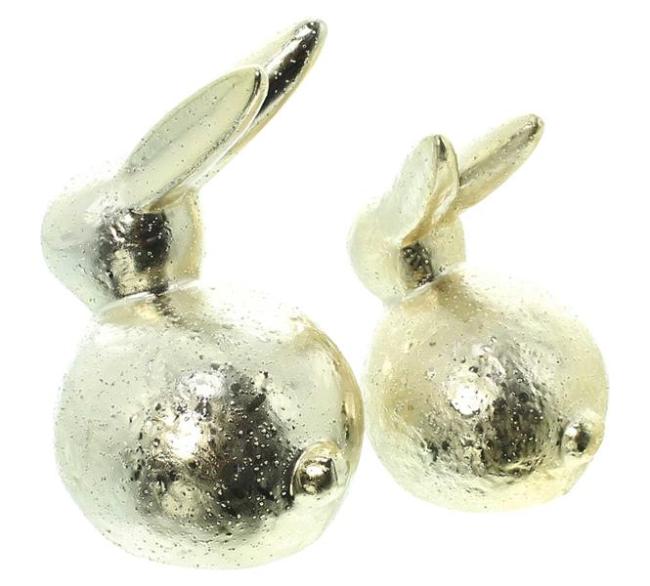 2x Dekofigur "Gold-Hase" aus Porzellan gold, 12 + 15 cm hoch, Osterhase, Osterdeko, Osterfigur