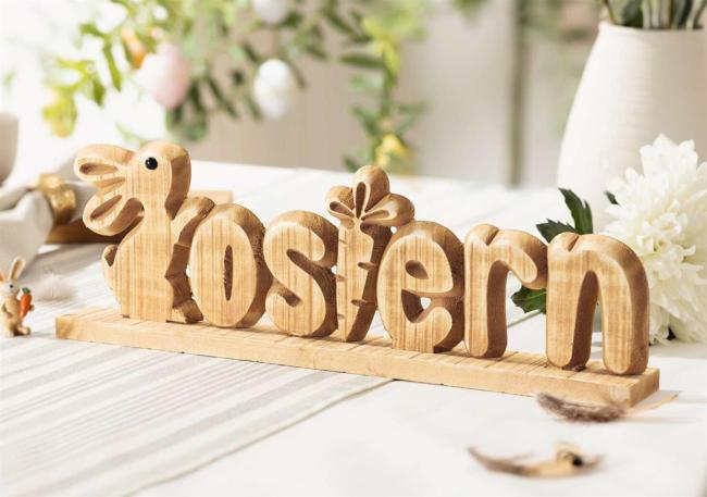 Schriftzug "Ostern" aus Holz, 40 cm breit, rustikal, Osterdeko, Deko Aufsteller, Holzbuchstaben