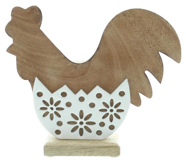 Preview: Dekofigur "Huhn" aus Mango Holz & Porzallan, weiß, 19 cm hoch, Osterdeko, Dekohuhn