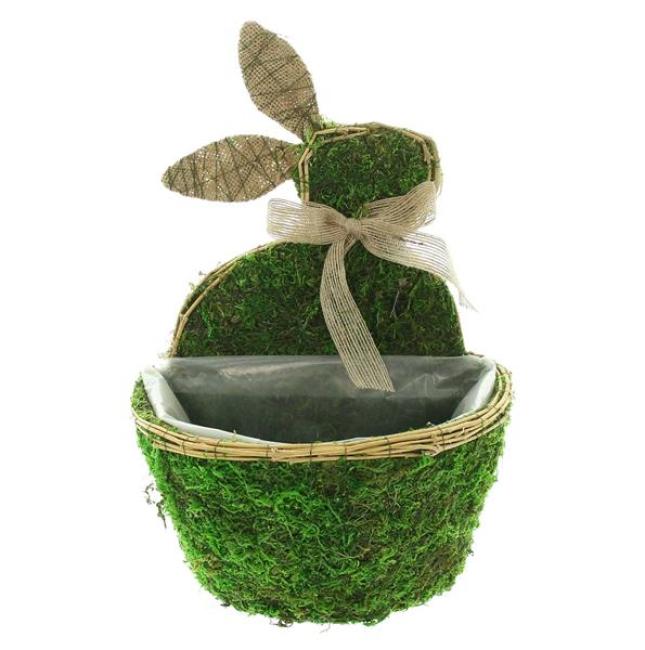 Preview: Pflanztopf "Moos" Osterdeko, Blumentopf mit Hase, Naturmoos & Jute, Pflanzgefäß