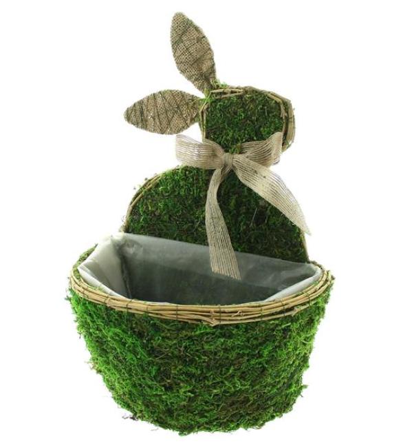 Preview: Pflanztopf "Moos" Osterdeko, Blumentopf mit Hase, Naturmoos & Jute, Pflanzgefäß