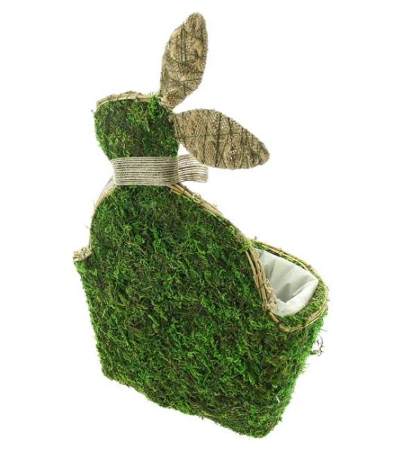 Pflanztopf "Moos" Osterdeko, Blumentopf mit Hase, Naturmoos & Jute, Pflanzgefäß