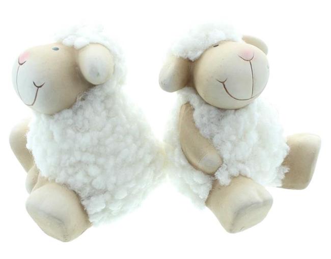 Preview: 2x Dekofigur "Schaf" aus Terracotta & Wolle, Schäfchen, Osterdeko, Lamm