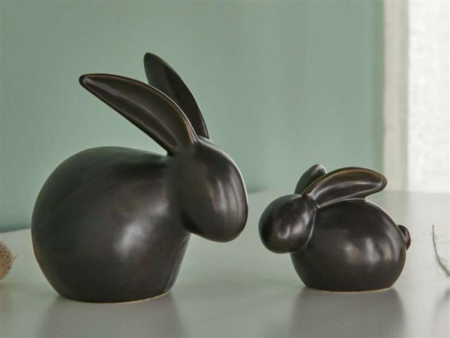 Preview: 2x Dekofigur Hase "Black" aus Porzellan, mattschwarz, 7 + 12 cm hoch, Osterdeko, Osterhase, Hasenfigur