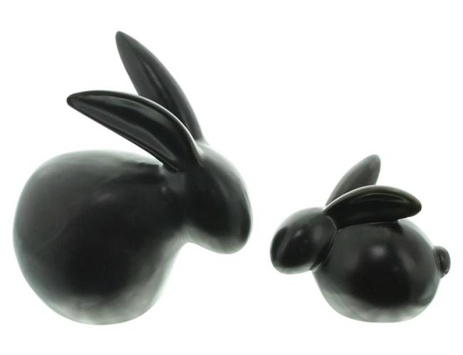 Preview: 2x Dekofigur Hase "Black" aus Porzellan, mattschwarz, 7 + 12 cm hoch, Osterdeko, Osterhase, Hasenfigur
