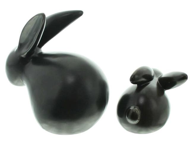 Preview: 2x Dekofigur Hase "Black" aus Porzellan, mattschwarz, 7 + 12 cm hoch, Osterdeko, Osterhase, Hasenfigur