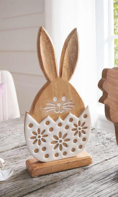 Schriftzug "Ostern" aus Mango Holz & Porzellan, 28 cm breit, Osterdeko, Deko Aufsteller, Holzbuchstaben