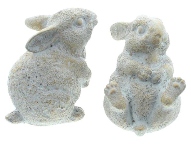 Preview: 2x Dekofigur Hase "Stone" aus Zement, grau mit Gold Finish, 10 cm hoch, Osterhase, Osterdeko, Gartendeko für Draußen