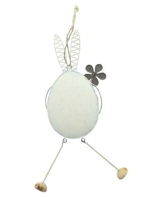 Preview: Dekohänger "Hase mit Blume" Osterhase aus Metall in Osterei Form, 23 cm hoch, Hängedeko, Fensterdeko zum Aufhängen, Frühlingsdeko hängend