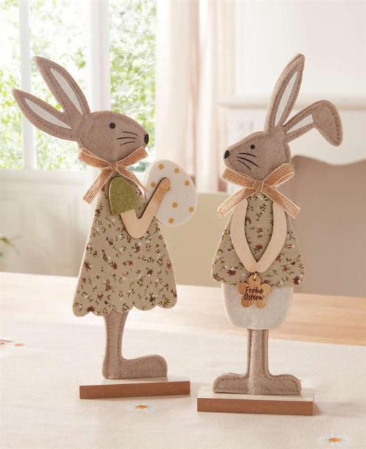 2x Dekofigur "Osterhase" aus Filz, recyceltes PET, 31 cm hoch, Osterdeko, Osterfigur