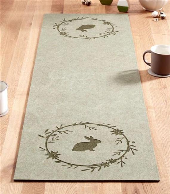 Preview: Tischläufer "Osterkranz" aus Filz, grün, 40x140 cm, Tischband, Mitteldecke