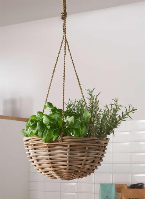 Pflanzampel "Koboo Grey" aus Rattan, grau, handgefertigt, Blumenampel, Hängeampel
