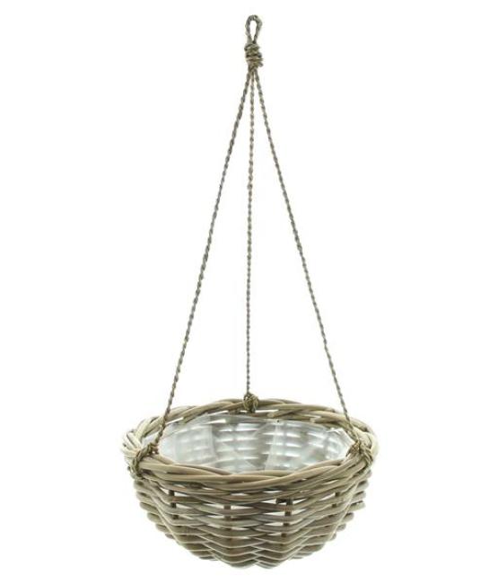 Preview: Pflanzampel "Koboo Grey" aus Rattan, grau, handgefertigt, Blumenampel, Hängeampel