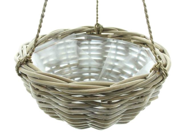 Preview: Pflanzampel "Koboo Grey" aus Rattan, grau, handgefertigt, Blumenampel, Hängeampel