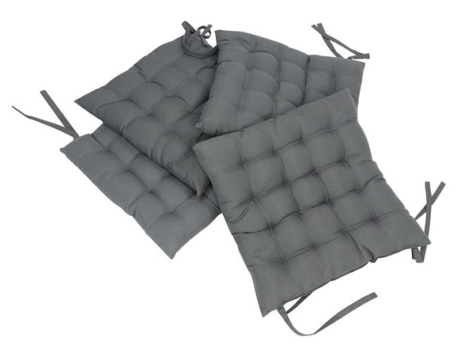 Preview: 4x Sitzkissen "Grey" in grau, 40x40 cm, Stuhlkissen, Sitzpolster