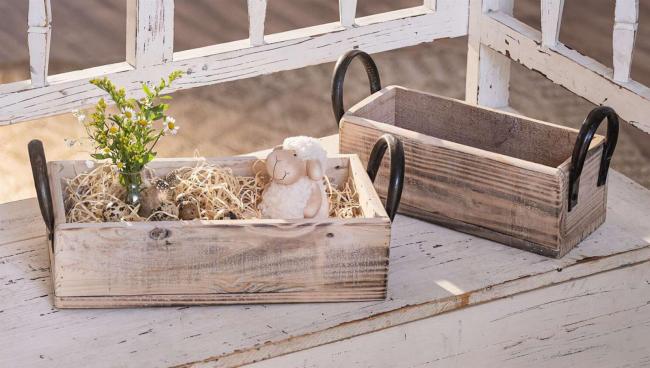 2x Holzkiste "Rustikal" geflammt & weiß gekalkt, Blumenkasten, Aufbewahrungsbox, Pflanzkasten