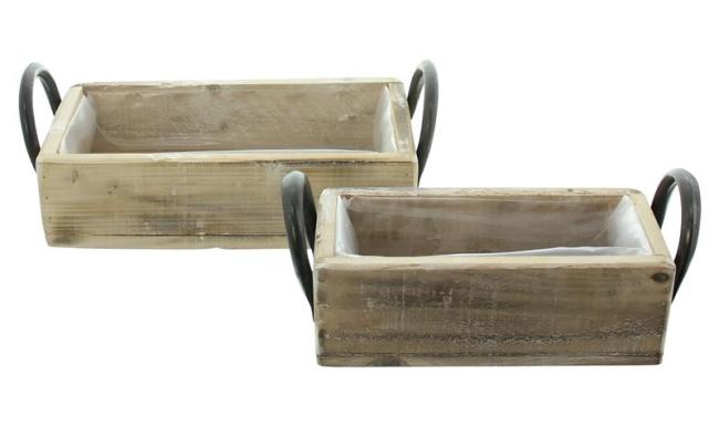 Preview: 2x Holzkiste "Rustikal" geflammt & weiß gekalkt, Blumenkasten, Aufbewahrungsbox, Pflanzkasten