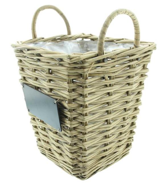 Preview: Pflanzkorb "Soft Grey" aus Weide, quadratisch, grau, 27x27x30 cm, Blumentopf, Pflanzkübel, Pflanztopf für Draußen, Blumenkübel