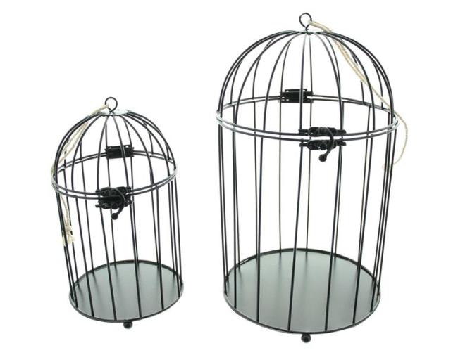 Preview: 2x Dekokäfig "Gabbia" aus Metall, schwarz, 24 + 32 cm hoch, Deko Vogelkäfig, Kerzenhalter