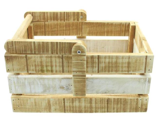 Preview: Dekokiste "Rustikal" aus Holz, braun & weiß gekalkt, umlegbarer Henkel, Aufbewahrungskiste, Holzkiste