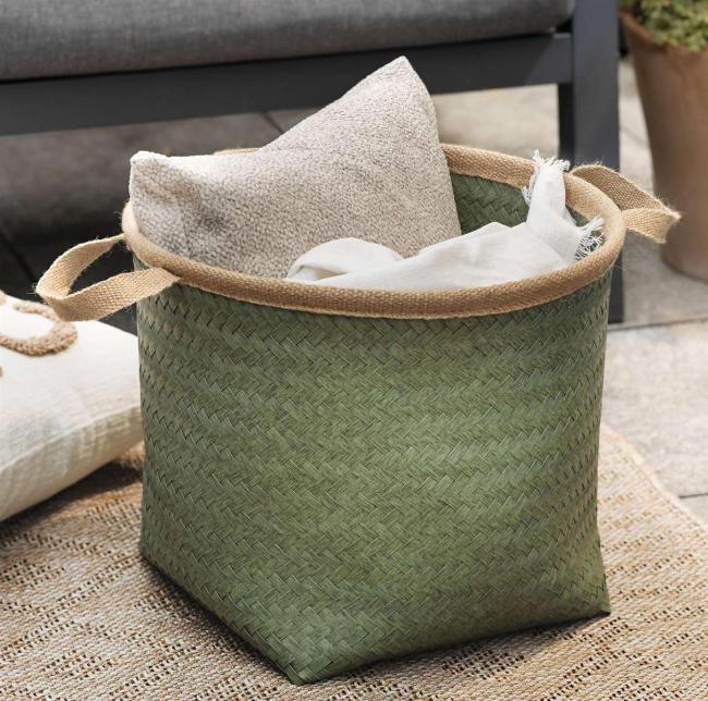Füllkorb "Soft" aus PP geflochten in grün, Ø 40 x 35 cm, Aufbewahrungskorb, Ordnungskorb, Flechtkorb