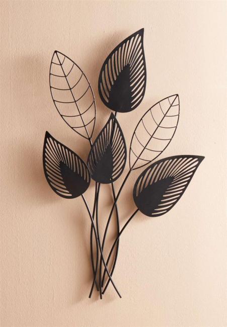 3D Wandbild "Blätter" aus Metall, schwarz, 55 x 84 cm, Wanddeko, Wandschmuck, Metallbild