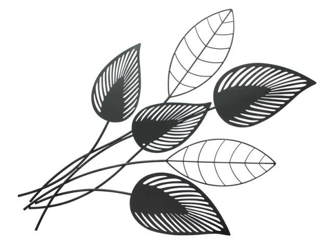 Preview: 3D Wandbild "Blätter" aus Metall, schwarz, 55 x 84 cm, Wanddeko, Wandschmuck, Metallbild