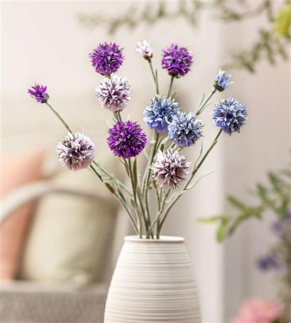 Preview: 3x Kunstblume "Kugeldistel" in rose, lila & blau, 59 cm hoch, Dekozweige, Kunstpflanze, Dekoblume