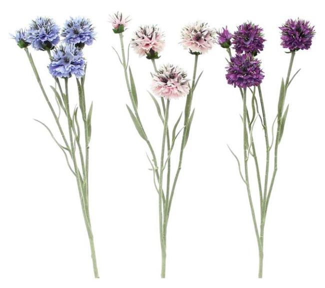 Preview: 3x Kunstblume "Kugeldistel" in rose, lila & blau, 59 cm hoch, Dekozweige, Kunstpflanze, Dekoblume