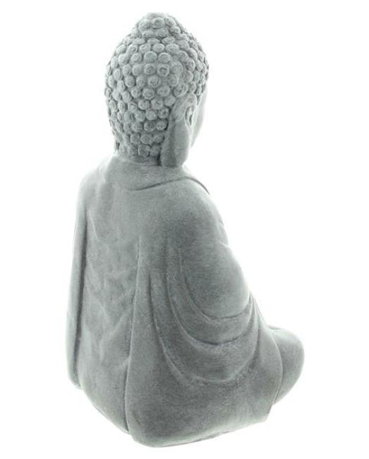 Dekofigur Buddha "Erleuchtung" aus Zement in Stein Optik mit Windlichtglas, 33 cm hoch, Gartendeko für Draußen