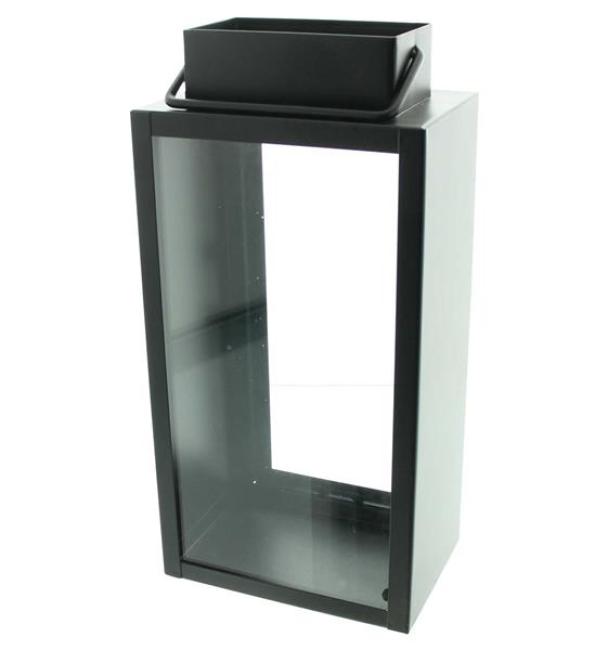 Preview: Laterne "Industrial" aus Metall & Glas, schwarz, 31 cm hoch, Bodenlaterne, Windlicht, Kerzenlaterne, Metalllaterne