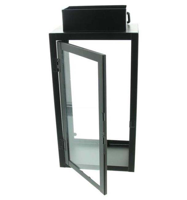 Laterne "Industrial" aus Metall & Glas, schwarz, 31 cm hoch, Bodenlaterne, Windlicht, Kerzenlaterne, Metalllaterne