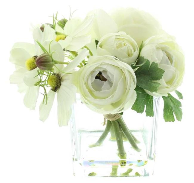 Deko-Set "White" Vase mit Blumenstrauß, Glasvase mit künstlichen Blumen, Blumenvase, Tischvase