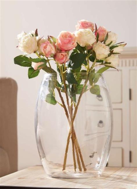 Preview: 4x Kunstblume "Rose" in creme & rosa, 38 cm hoch, Dekozweige, Kunstpflanze, Dekoblume