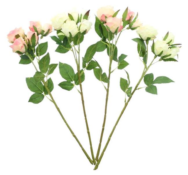 Preview: 4x Kunstblume "Rose" in creme & rosa, 38 cm hoch, Dekozweige, Kunstpflanze, Dekoblume