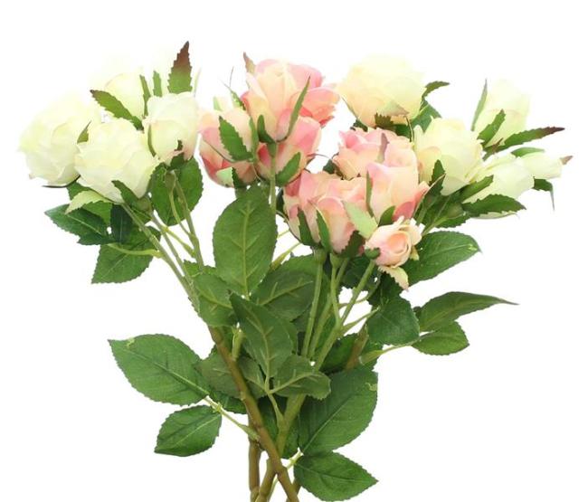 Preview: 4x Kunstblume "Rose" in creme & rosa, 38 cm hoch, Dekozweige, Kunstpflanze, Dekoblume