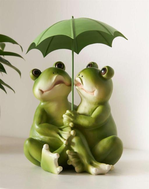Dekofigur Froschpaar "Regenschirm" aus Polyresin, grün, 23 cm hoch, Froschfigur, Froschdeko