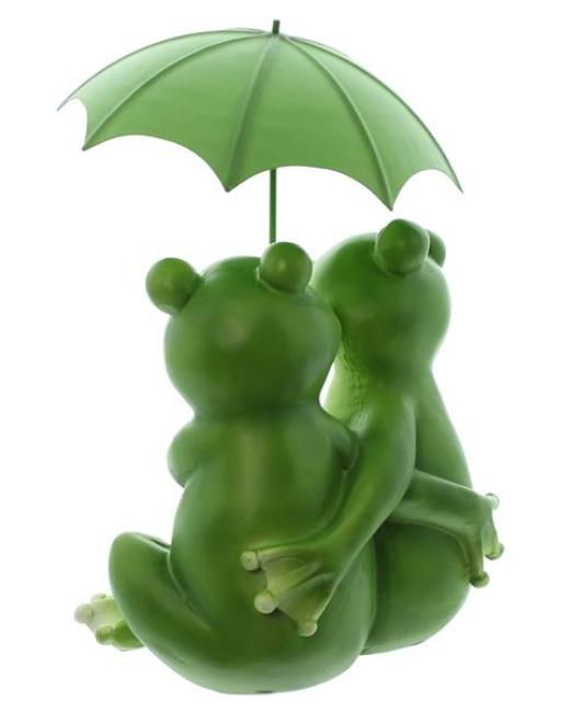 Preview: Dekofigur Froschpaar "Regenschirm" aus Polyresin, grün, 23 cm hoch, Froschfigur, Froschdeko