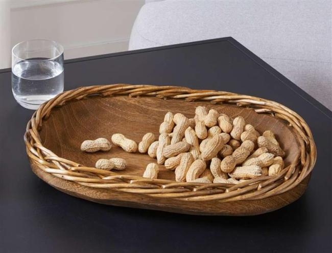 Preview: Schale "Flechtrand" aus Holz & Weide, oval, 37x27 cm, Handarbeit, Obstschale, Snackschale