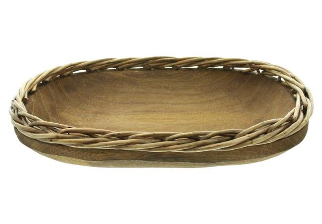 Preview: Schale "Flechtrand" aus Holz & Weide, oval, 37x27 cm, Handarbeit, Obstschale, Snackschale