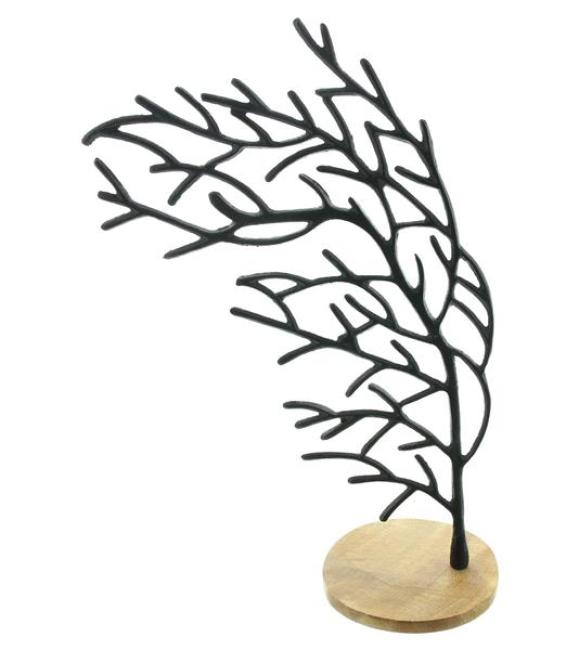 Preview: Dekobaum "Stürmisch" Baum aus Aluminiumguss, schwarz, Sockel aus Mango Holz, 42 cm hoch, Dekofigur, Skulptur