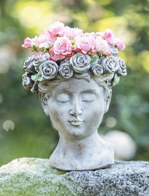 Pflanztopf "Rosenkrone" Büste in antiker Steinoptik aus Polyresin, Blumentopf, Pflanzgefäß, Pflanzschale, Gartendeko für Draußen